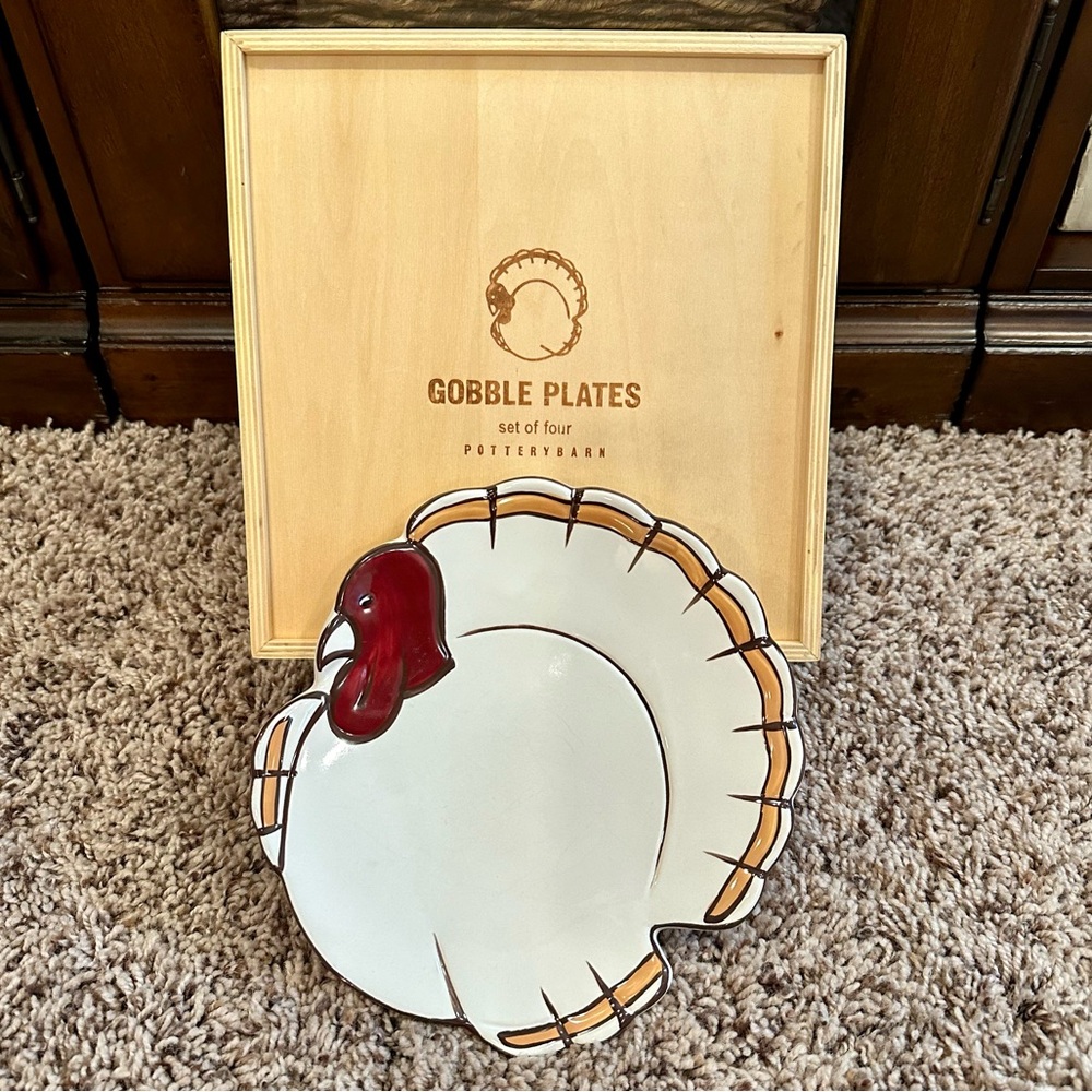 Pottery Barn Gobble Plates - White and Red
